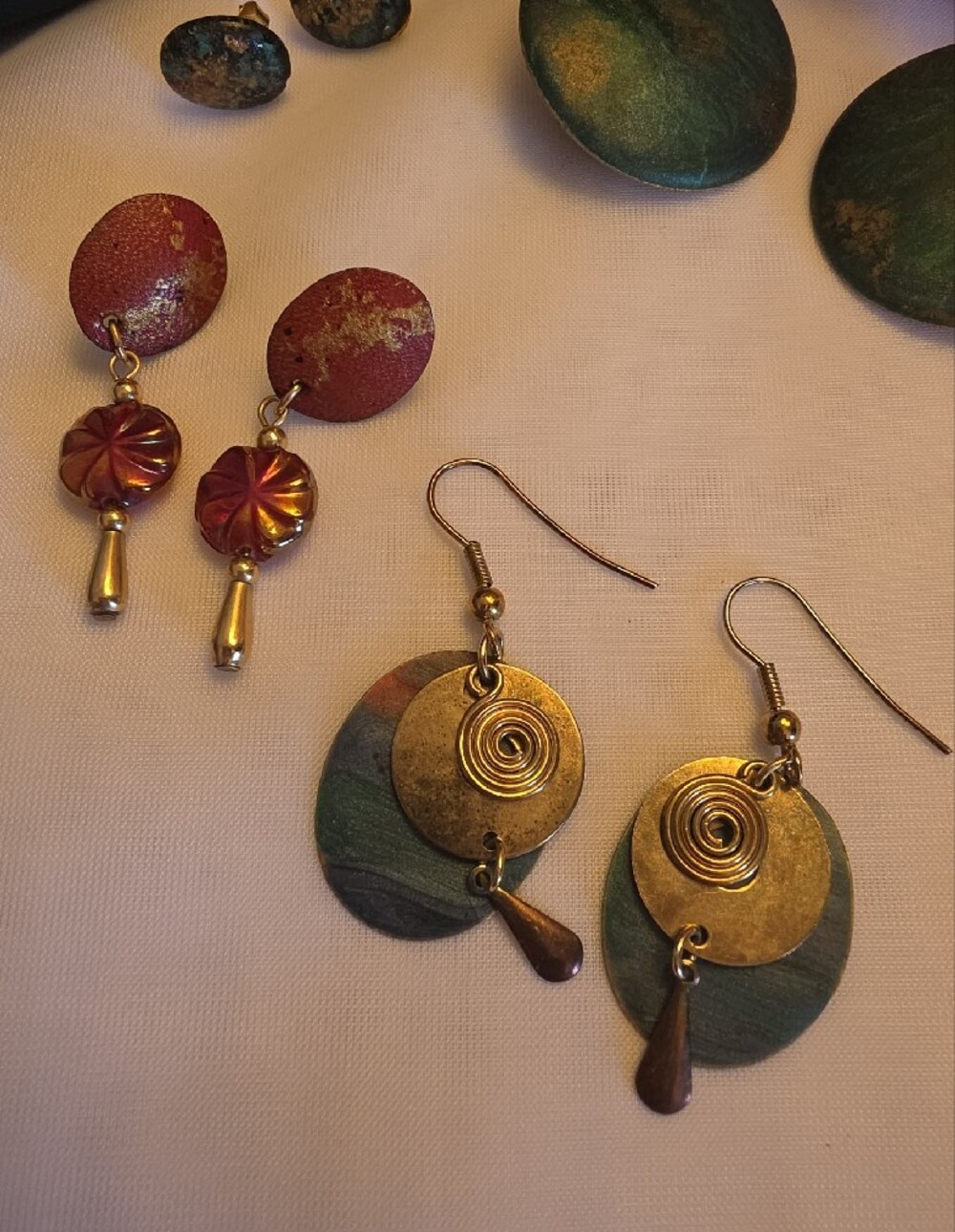 5x Mixed Green and Red Artisan Drop Earring Collection- Women's Fashion Jewelry